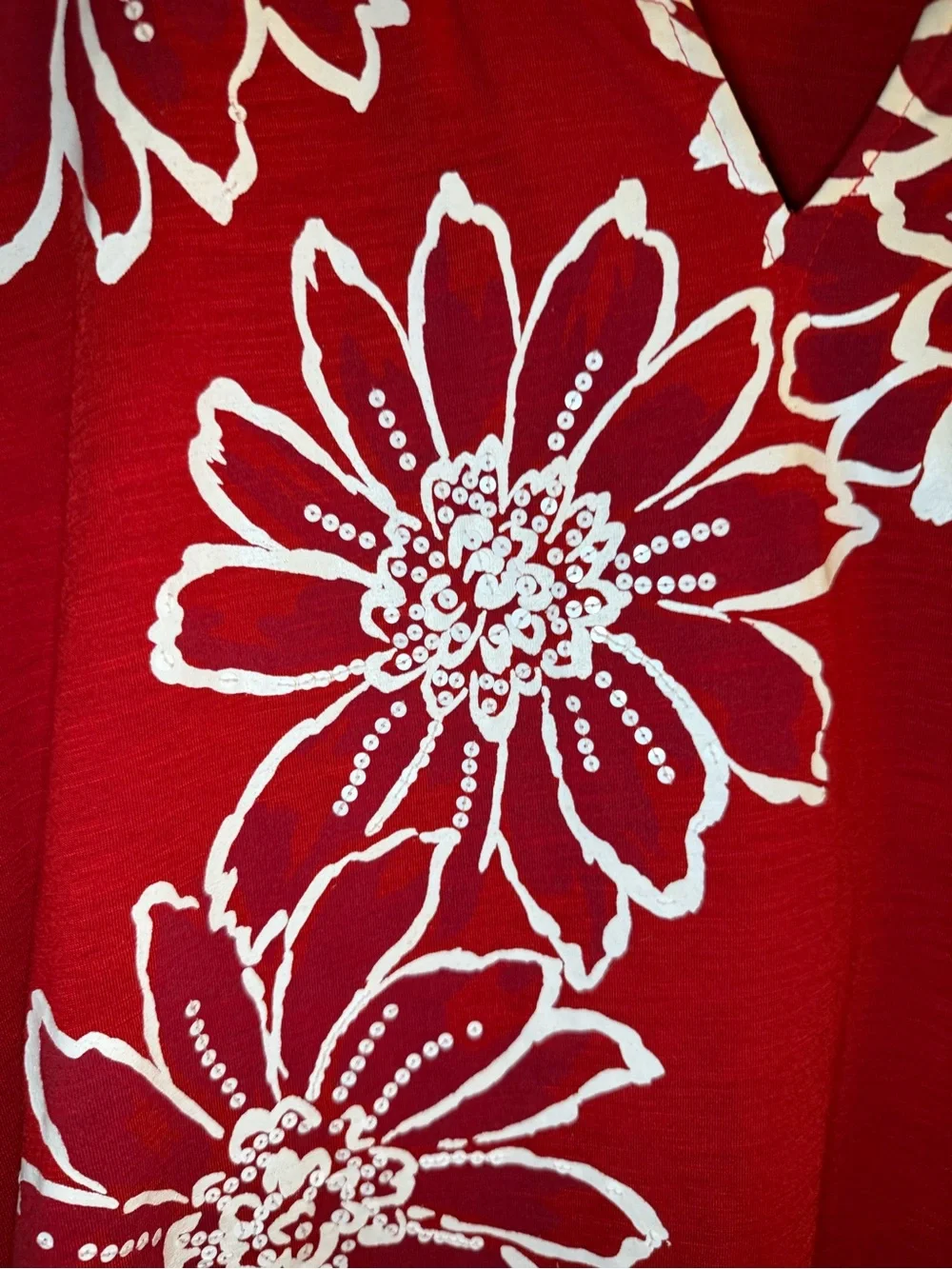 Alfred Dunner Red Short Sleeve Tee with White Floral Print